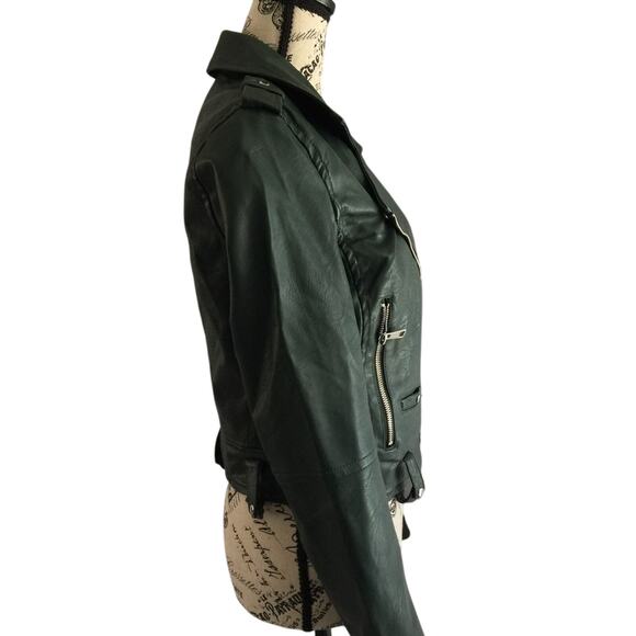 CI SONO by Cavallini Women's Size Small Vegan Leather Moto Jacket Forest Green - Picture 7 of 8